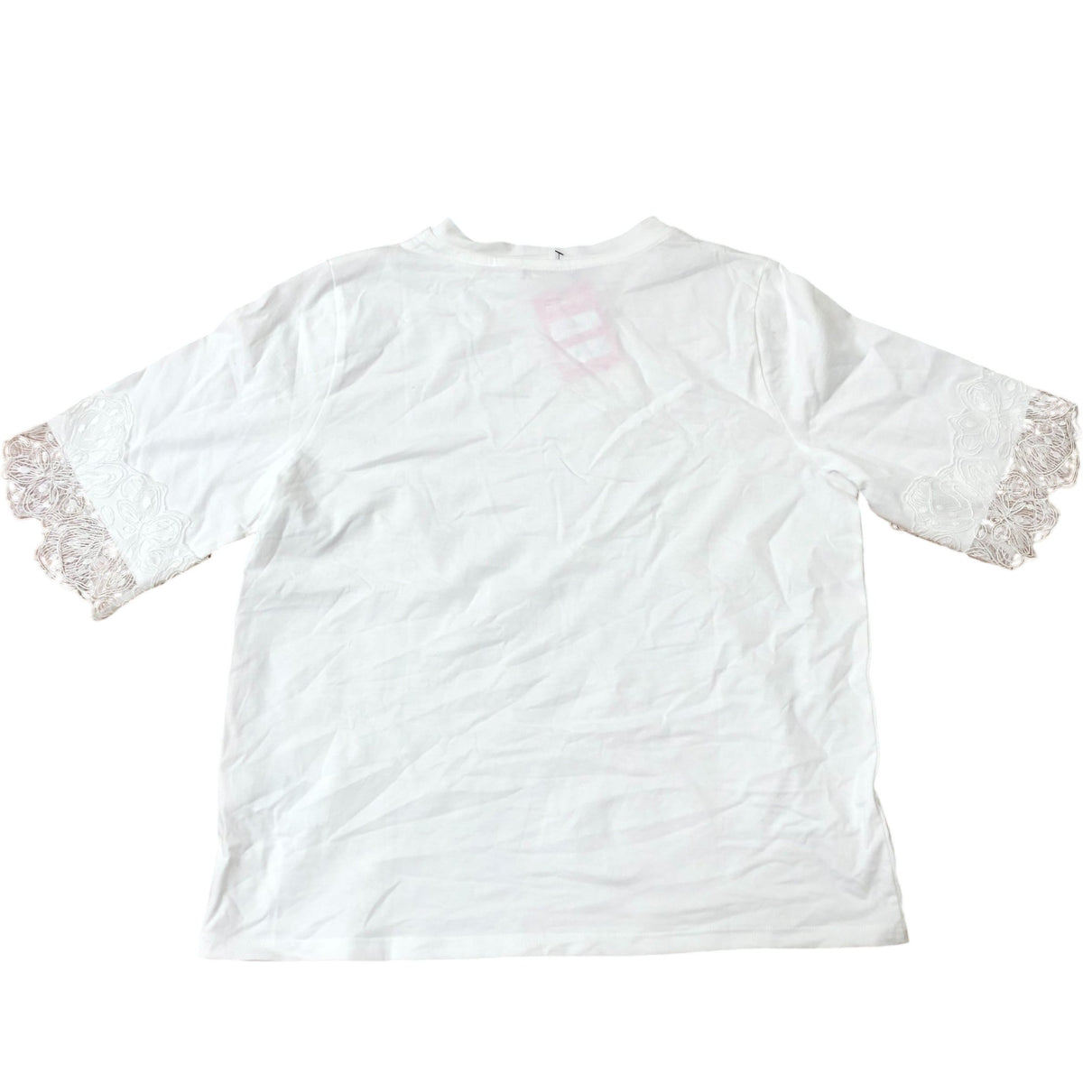 White Top With Lace Trim UK M Women's Short Sleeve Floral Design