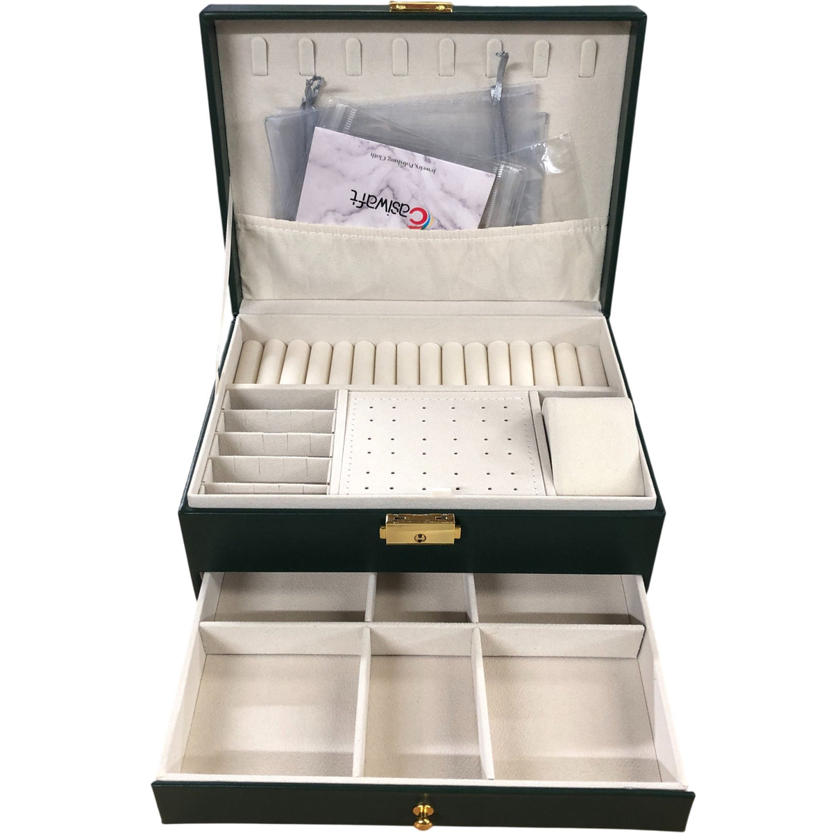 Jewellery Box Dark Green Organiser For Rings Necklaces Bracelets