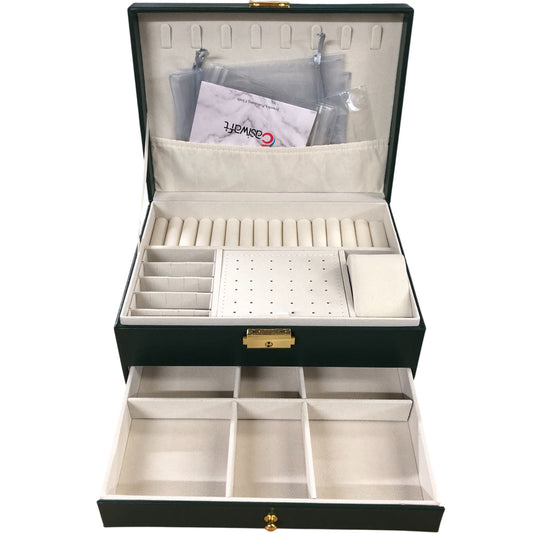Jewellery Box Dark Green Organiser For Rings Necklaces Bracelets
