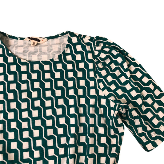 Women's Green Patterned Short Sleeve Casual Dress Cotton UK12