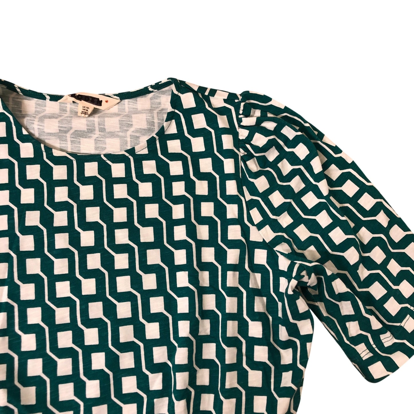 Boden Women's Green Patterned Short Sleeve Casual Dress Cotton UK14