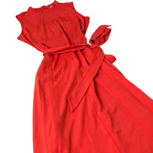 Boden Sleeveless Midi Dress Women's Belted Red Viscose UK20