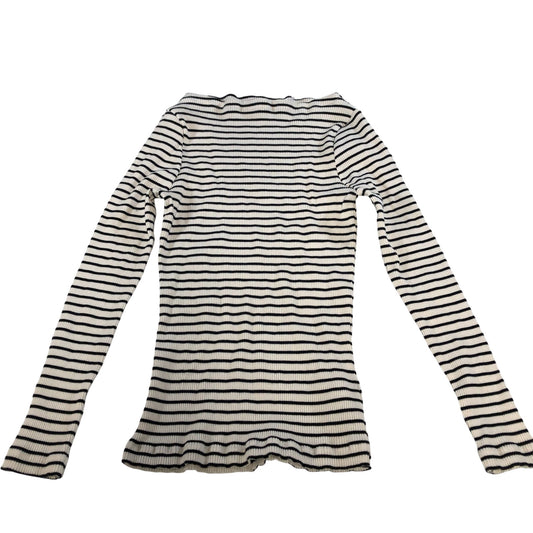Long Sleeve Top Women's Striped Ribbed Cotton Casual Wear Small