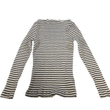 Long Sleeve Top Women's Striped Ribbed Cotton Casual Wear Small