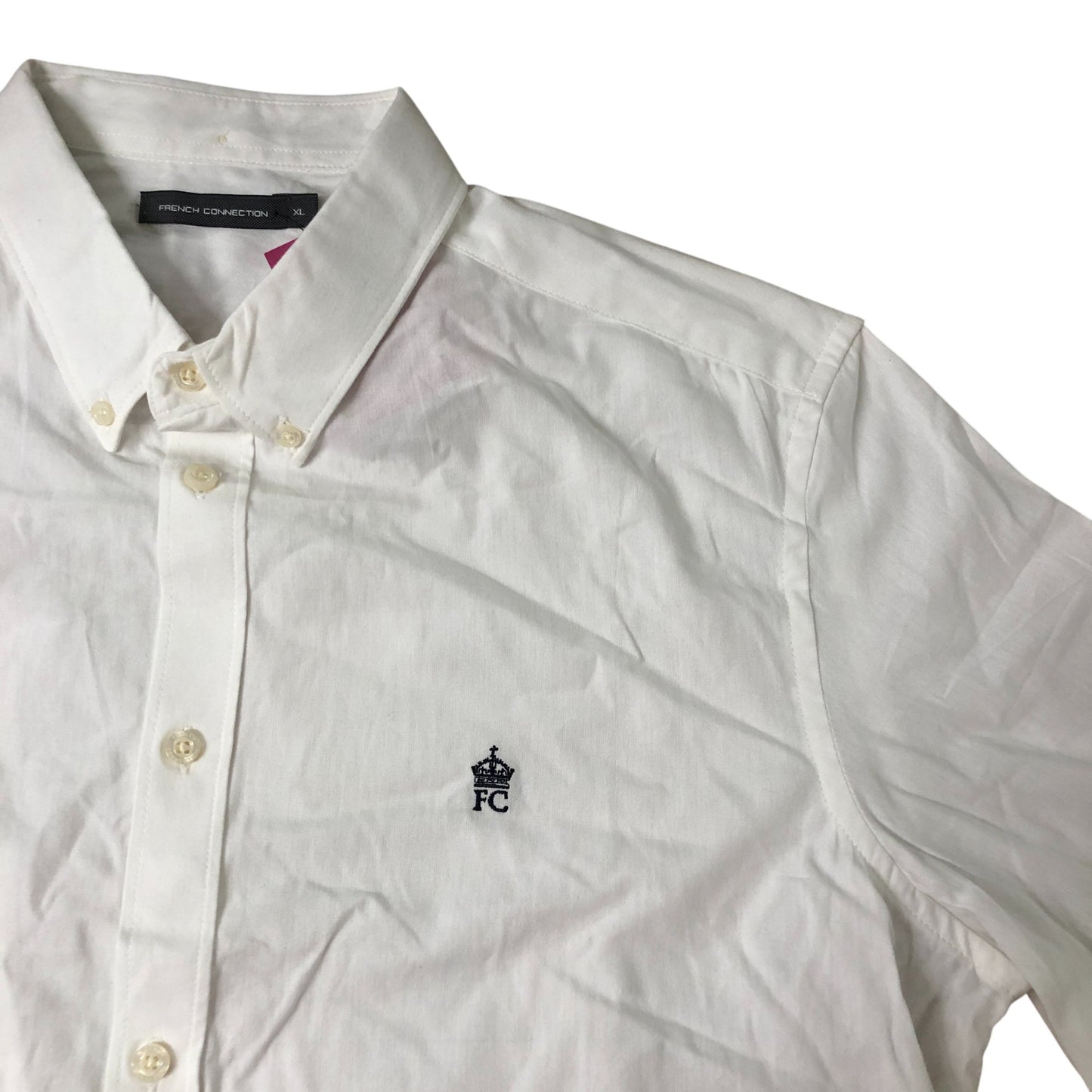 French Connection XL Men's White Short Sleeve Button Up Shirt Cotton Casual