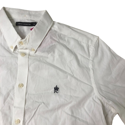 French Connection XL Men's White Short Sleeve Button Up Shirt Cotton Casual