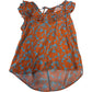 Floral Design Blouse Women's Short Sleeve Ruffle Blue Orange UK6