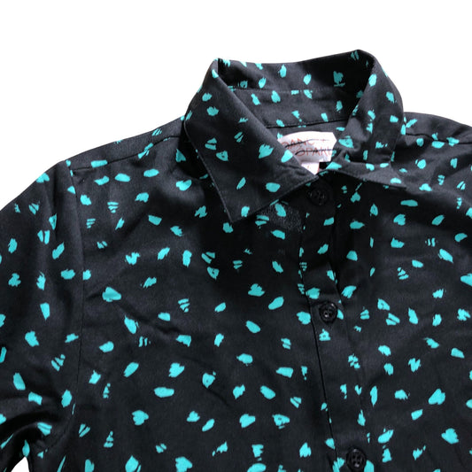 Dancing Leopard Size 6 Women's Black Green Print Long Sleeve Midi Dress