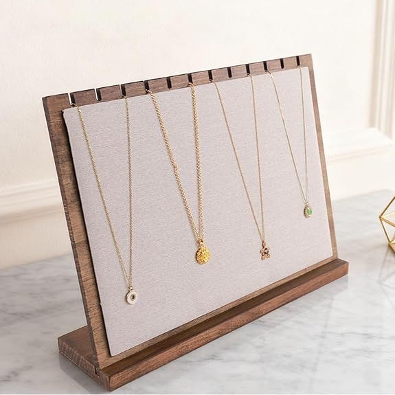 Wooden Necklace Storage Holder Stand With Fabric Lining