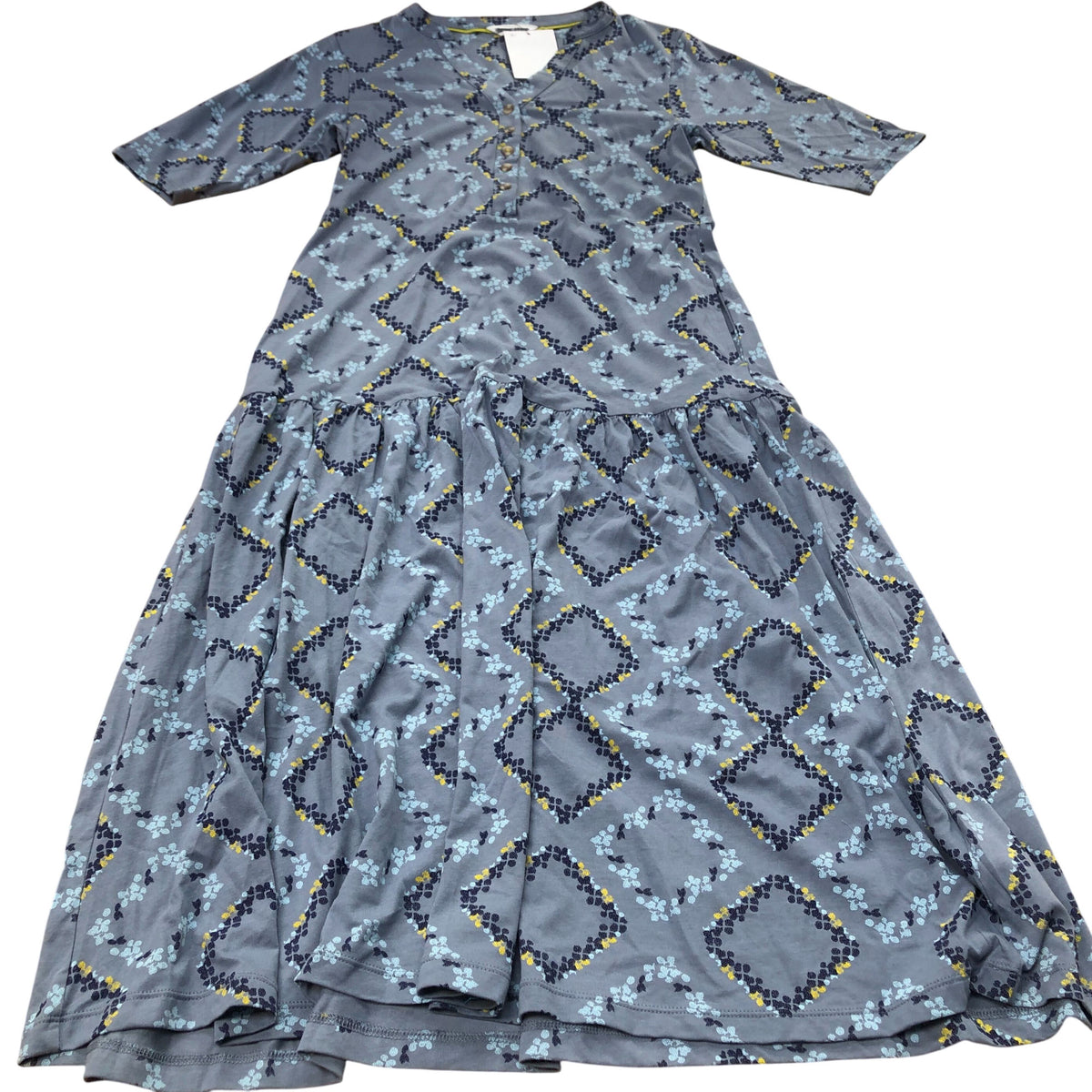 Midi Dress Women's Patterned V Neck Three Quarter Sleeve Casual UK8