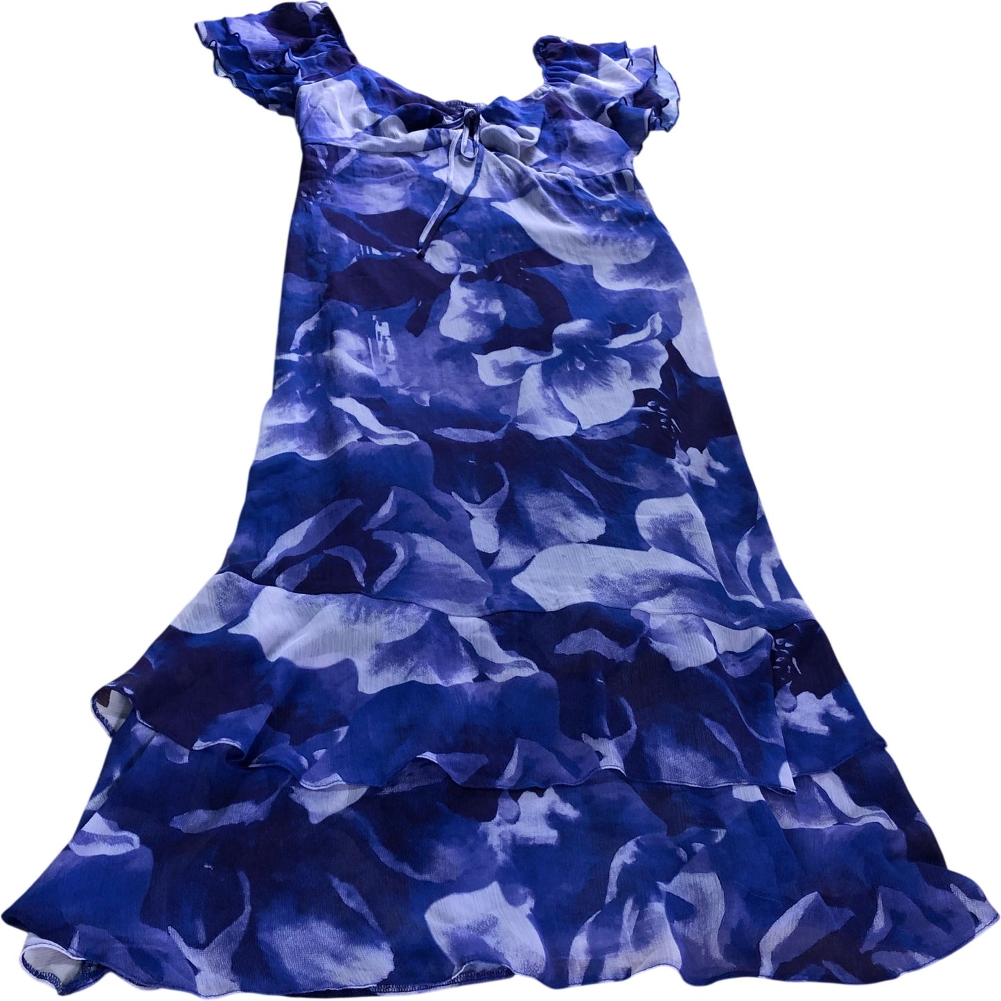 Women's Purple UK14 Floral Print Dress with Ruffled Sleeves