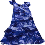 Women's Purple UK14 Floral Print Dress with Ruffled Sleeves
