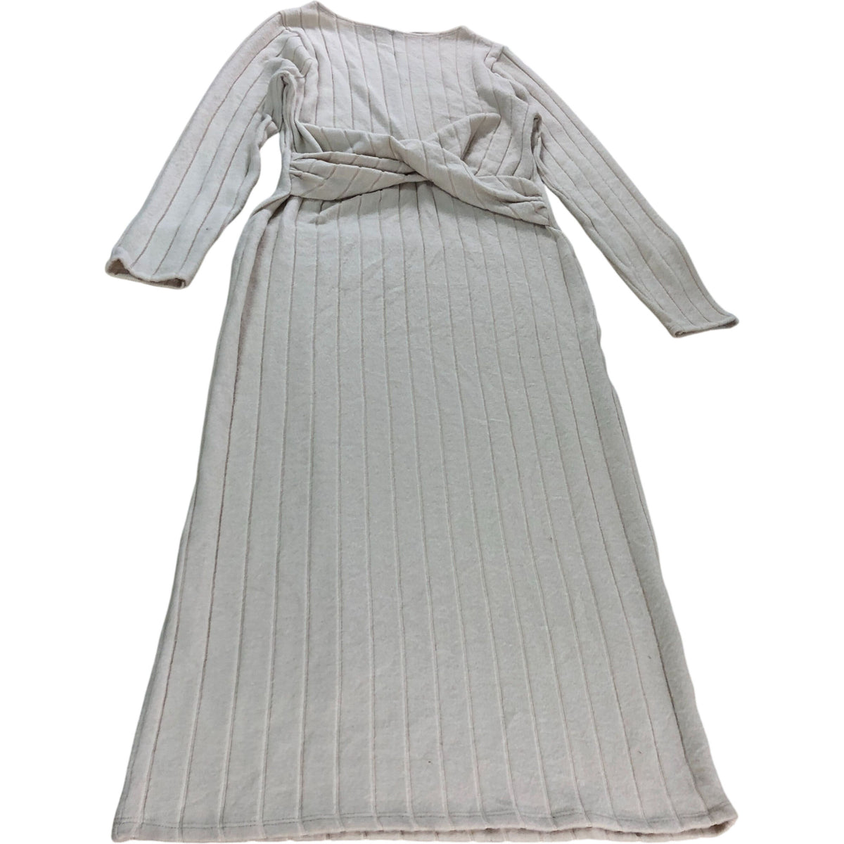 River Island Twist Front Midi Dress UK Medium Women's Ribbed Long Sleeve Beige