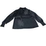 Branded Black Satin Embellished Blouse - Size 8