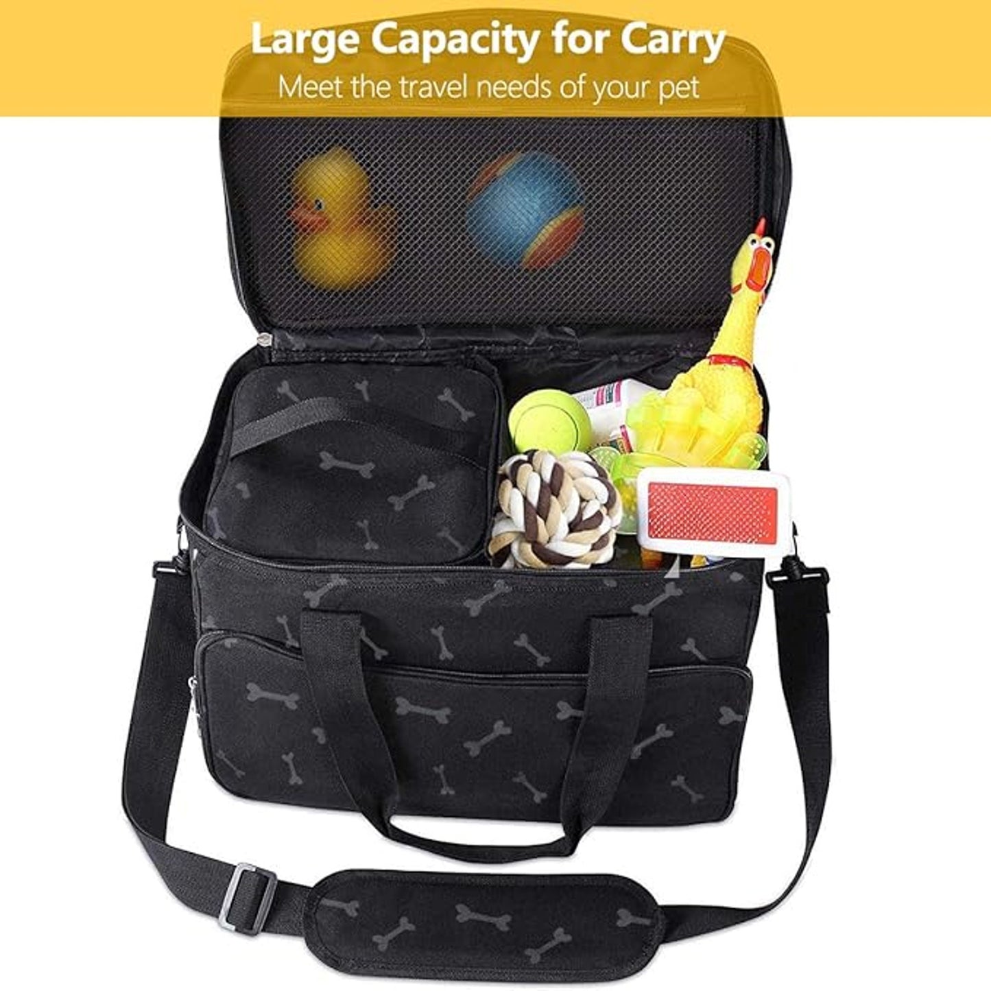 Zwini Dog Travel Bag Washable Storage Supply Tote Thermal Bag with Compartments