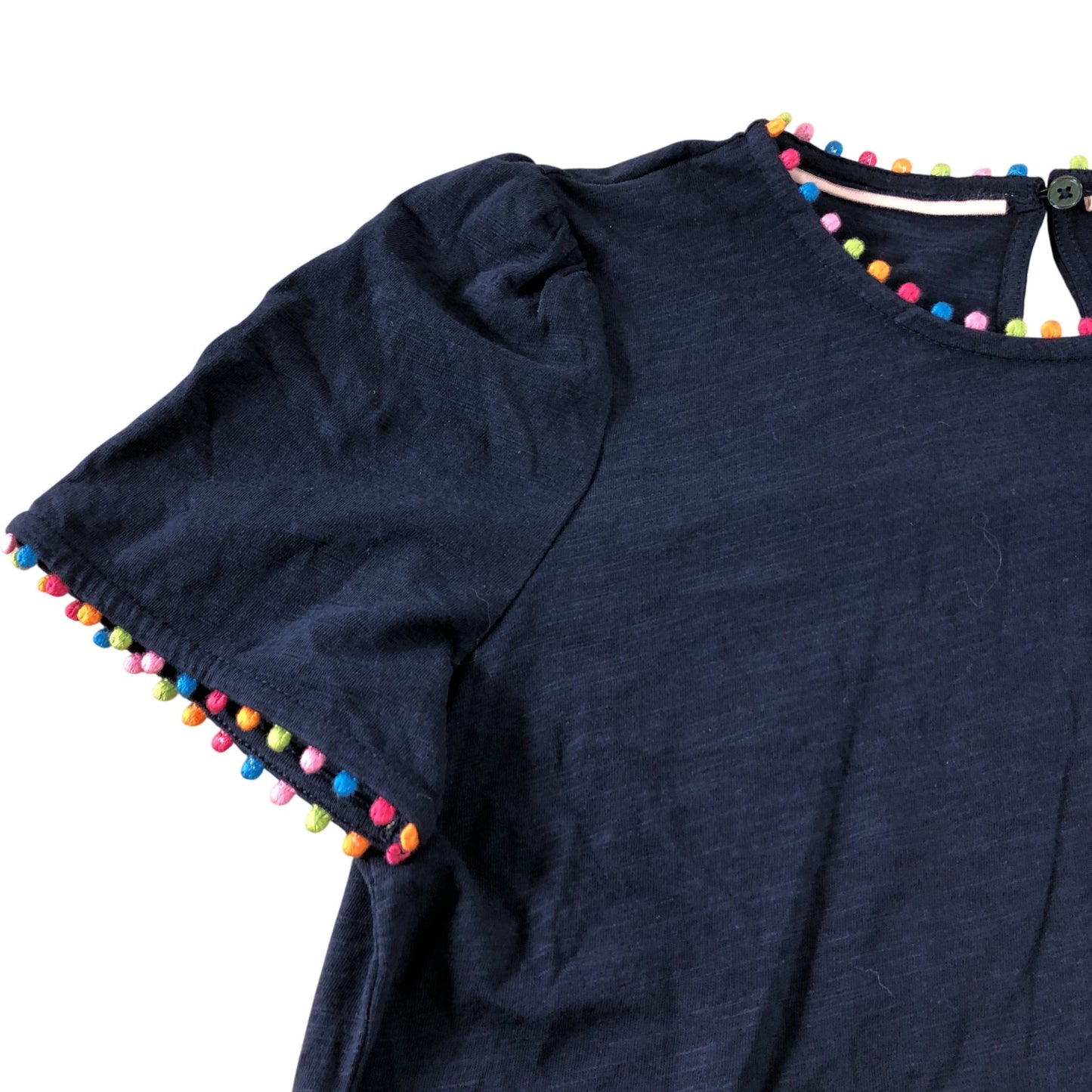 Boden Navy Pom Pom Trim T-Shirt - Size 6