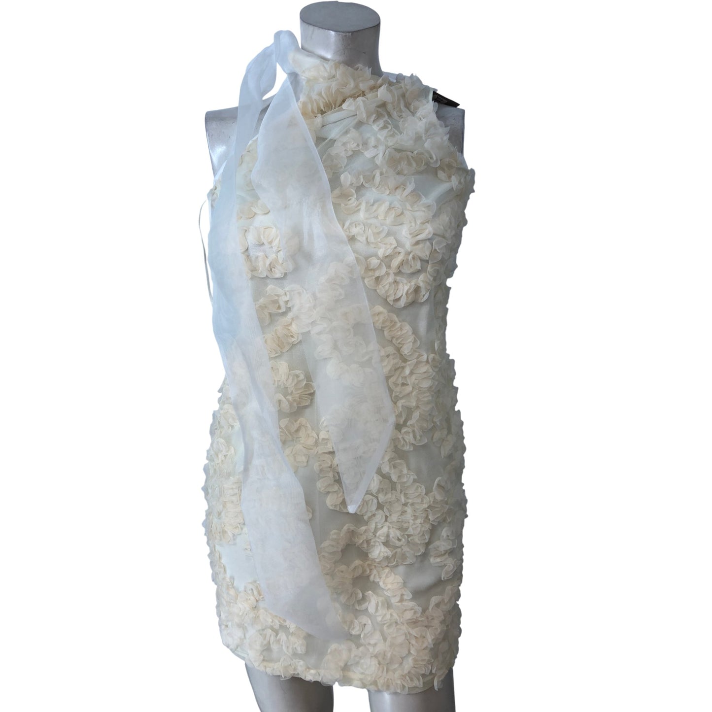 River Island Women's Cream Floral Fitted Dress Size M Elegant Party Dress