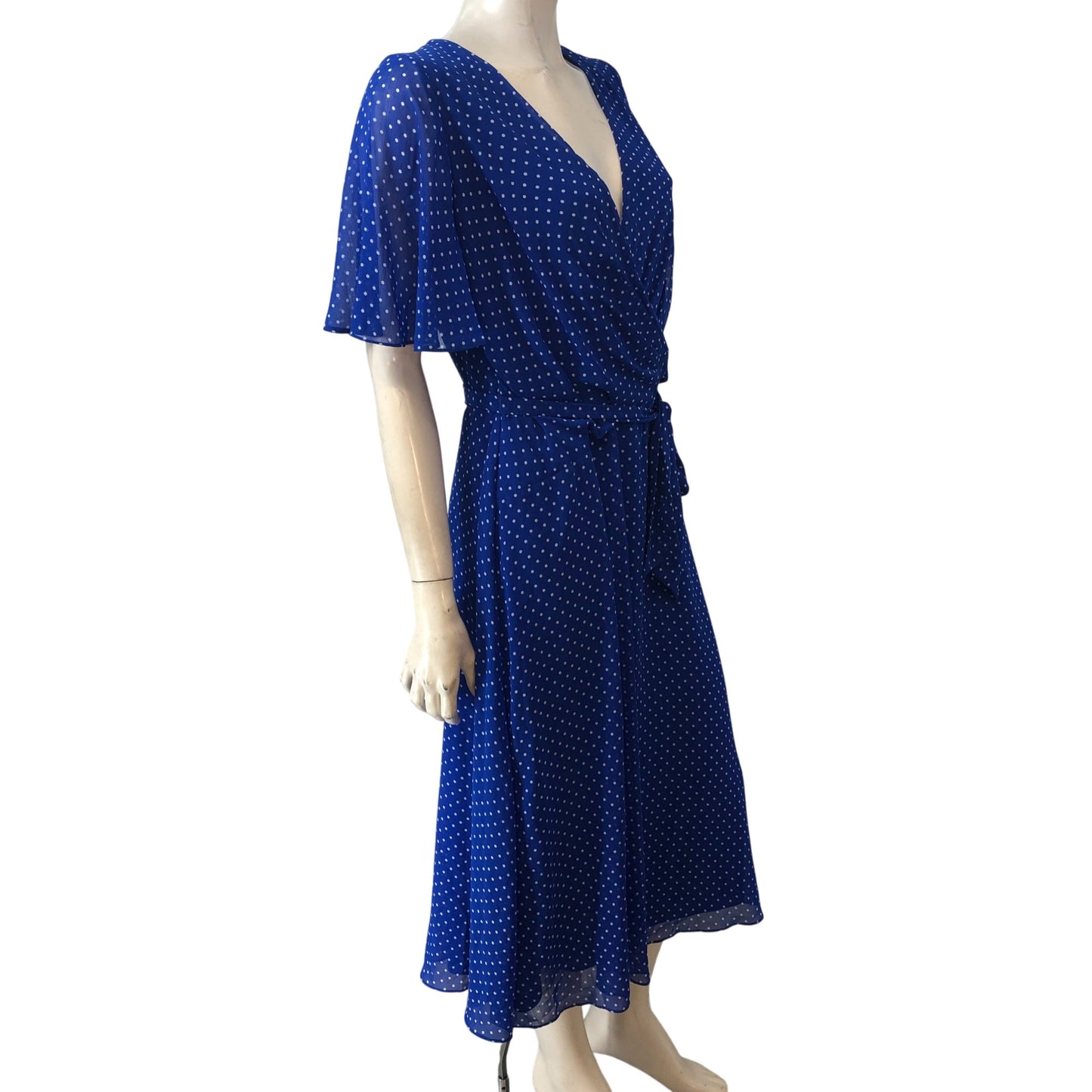 Lauren Ralph Lauren Polka Dot Wrap Dress Size 10 Women's Blue Short Sleeve
