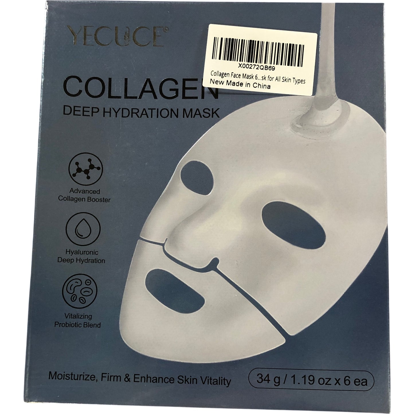 YECUCE Collagen Deep Hydration Mask 6 Pack Advanced Skincare Probiotic Blend