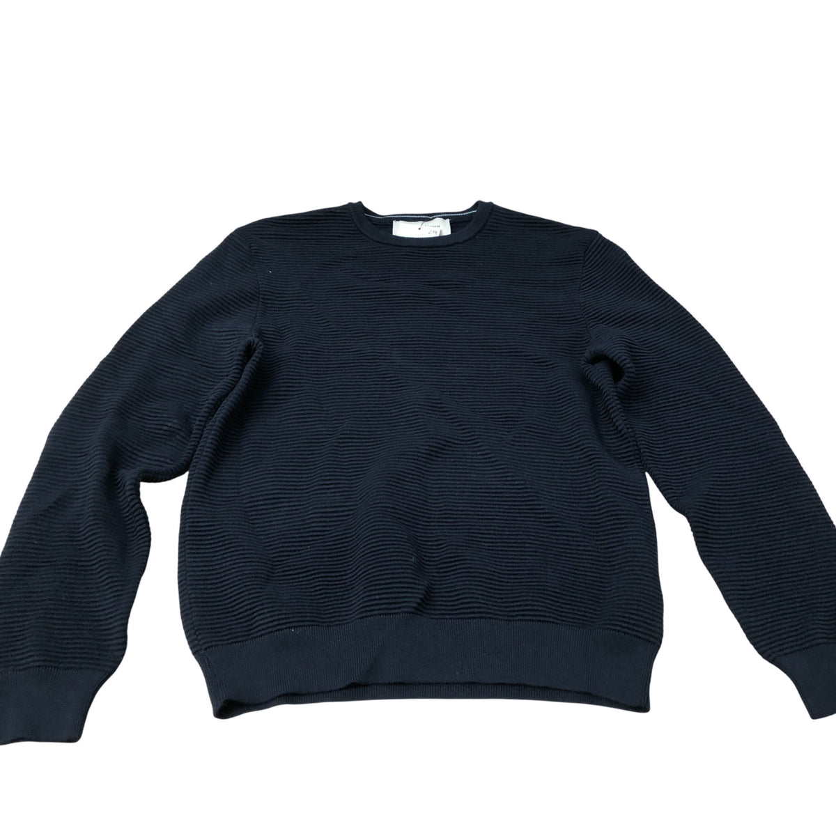 River Island Black Sweater Men's Crew Neck Textured Cotton Blend Jumper Medium