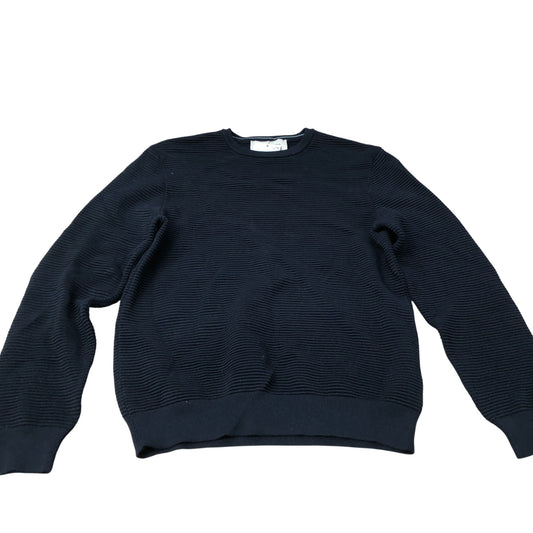 River Island Black Sweater Men's Crew Neck Textured Cotton Blend Jumper Medium