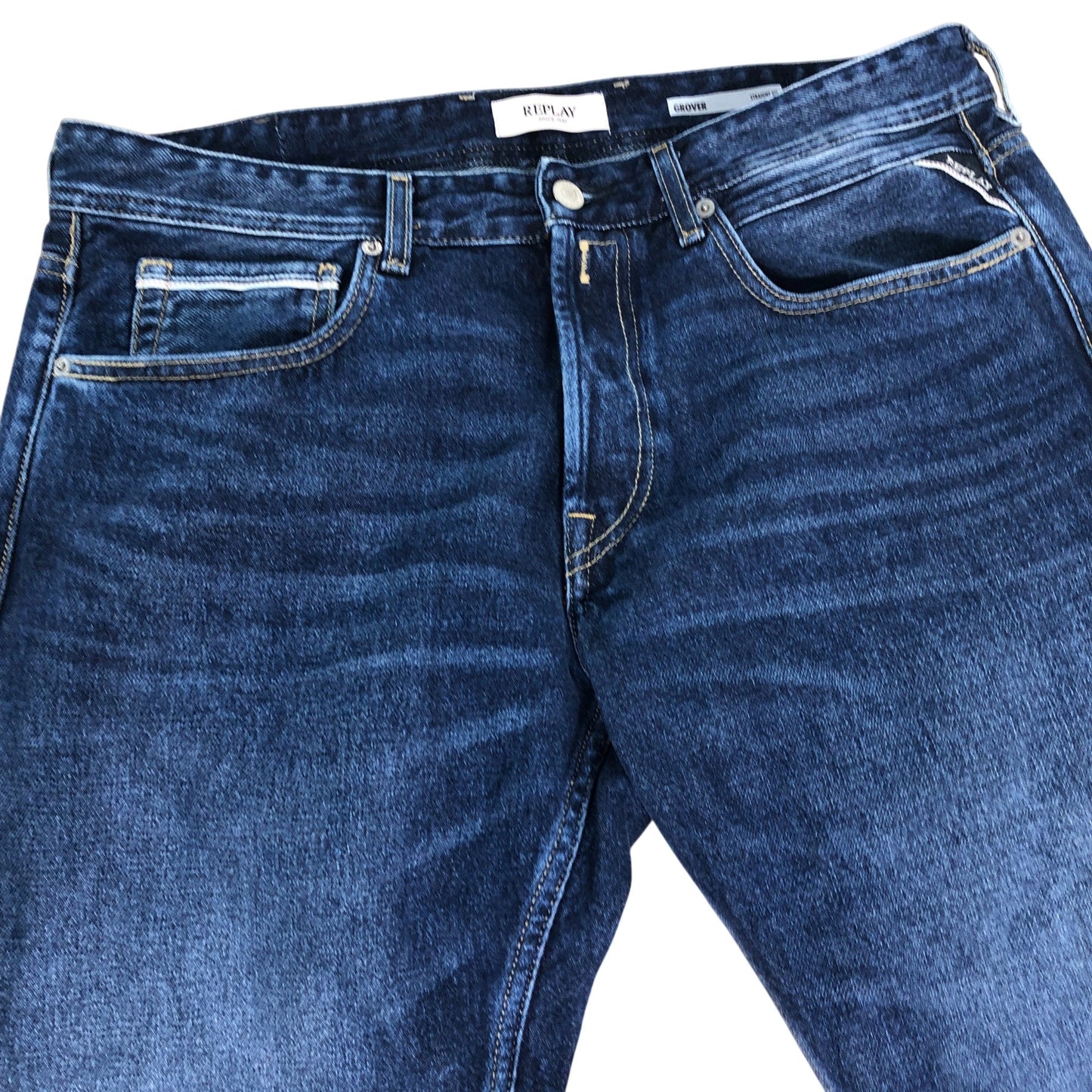 Replay Grover Straight Fit Jeans Size W36 L30 Men's Dark Wash Denim Trousers