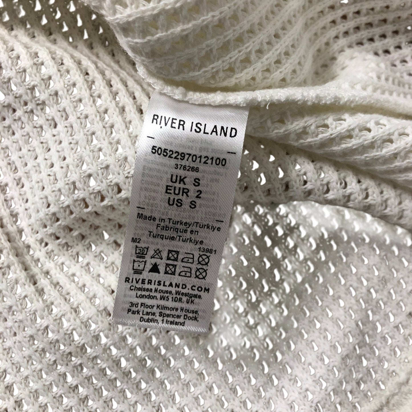 River Island Oversize Cream & White Waffle Knit Long Sleeved Top Size S