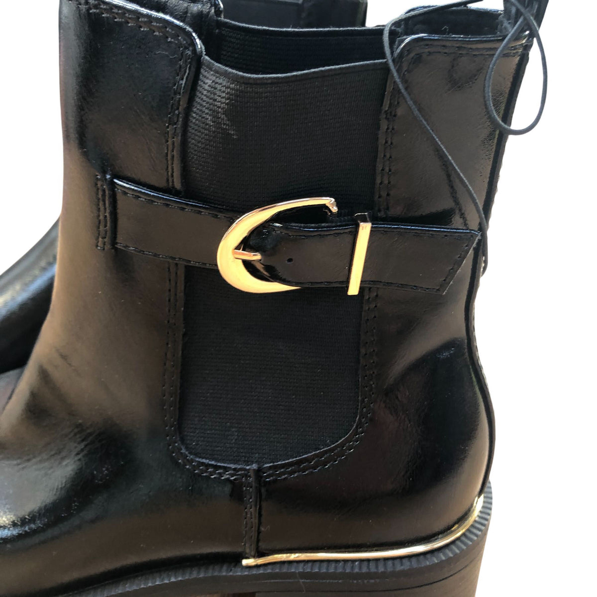 Chunky Heel Chelsea Boots UK Size 7 Women's Black Glossy Finish