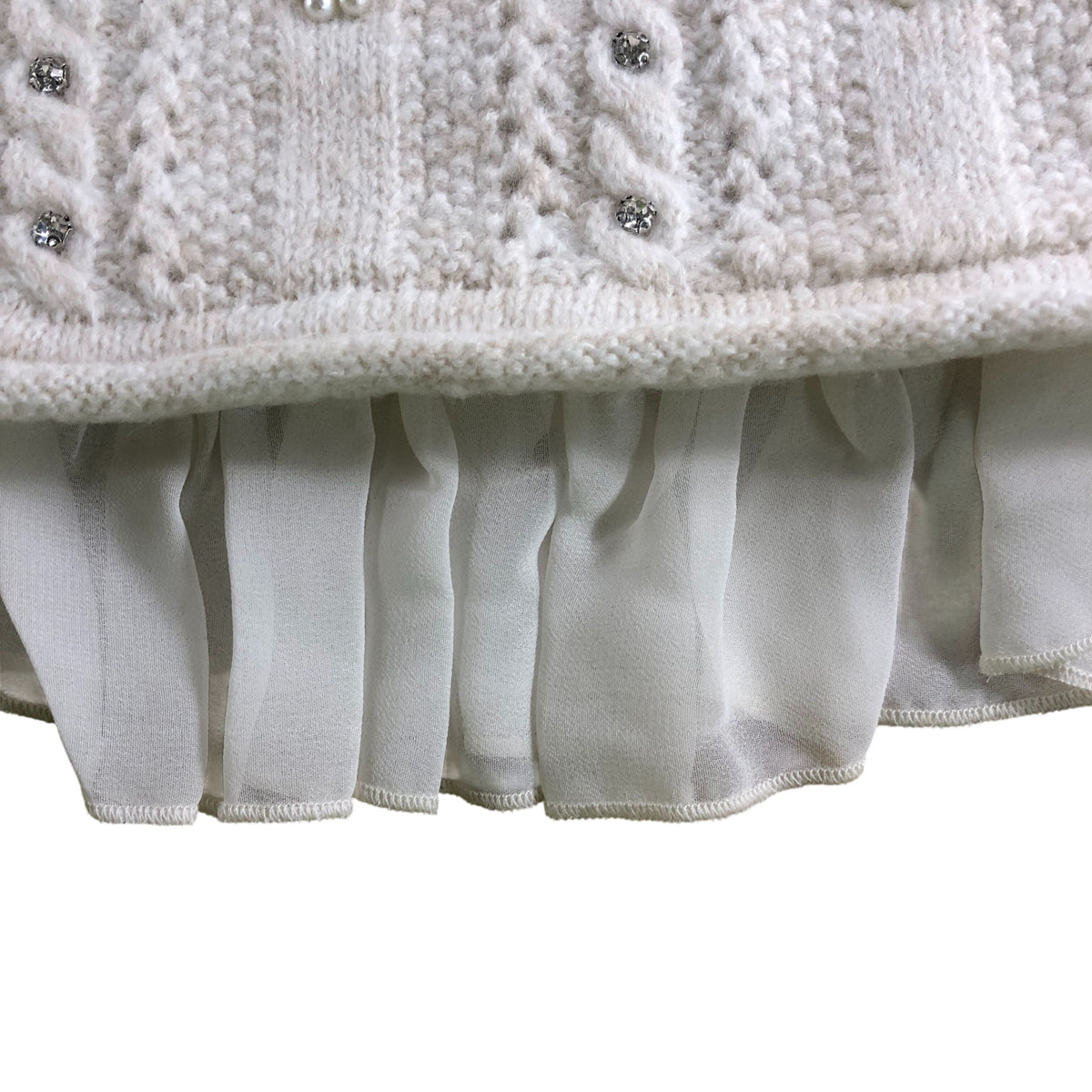 River Island Chunky Knit Sweater Size XS Women's Cream Pearl Detail Layered