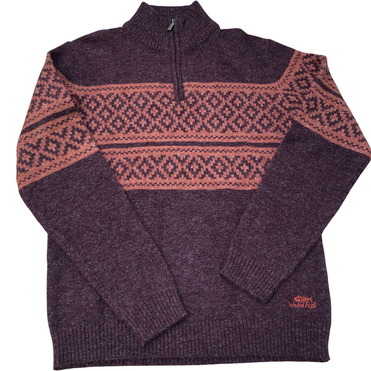 Weird Fish Wool Blend Quarter Zip Mull Wine Sweater Size M