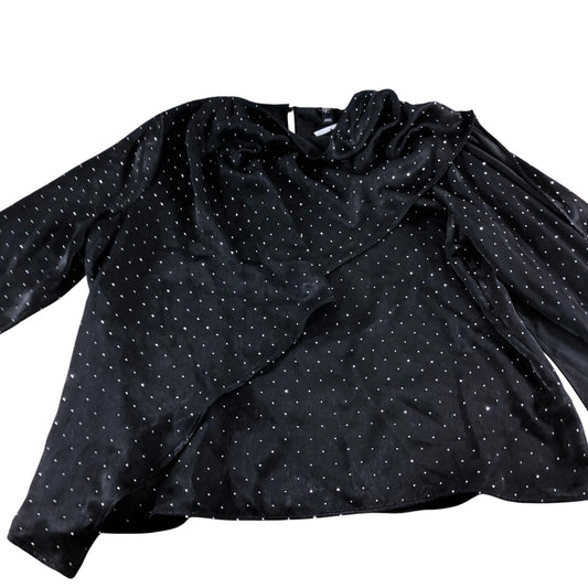River Island UK16 Women's Black Long Sleeve Top with Silver Dots