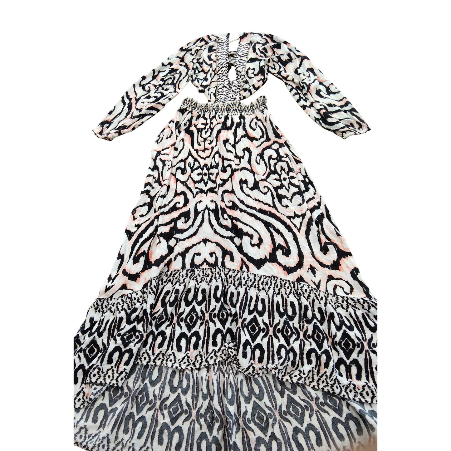 River Island Women's Long Sleeve Maxi Dress UK S Black Pink Print Casual Wear