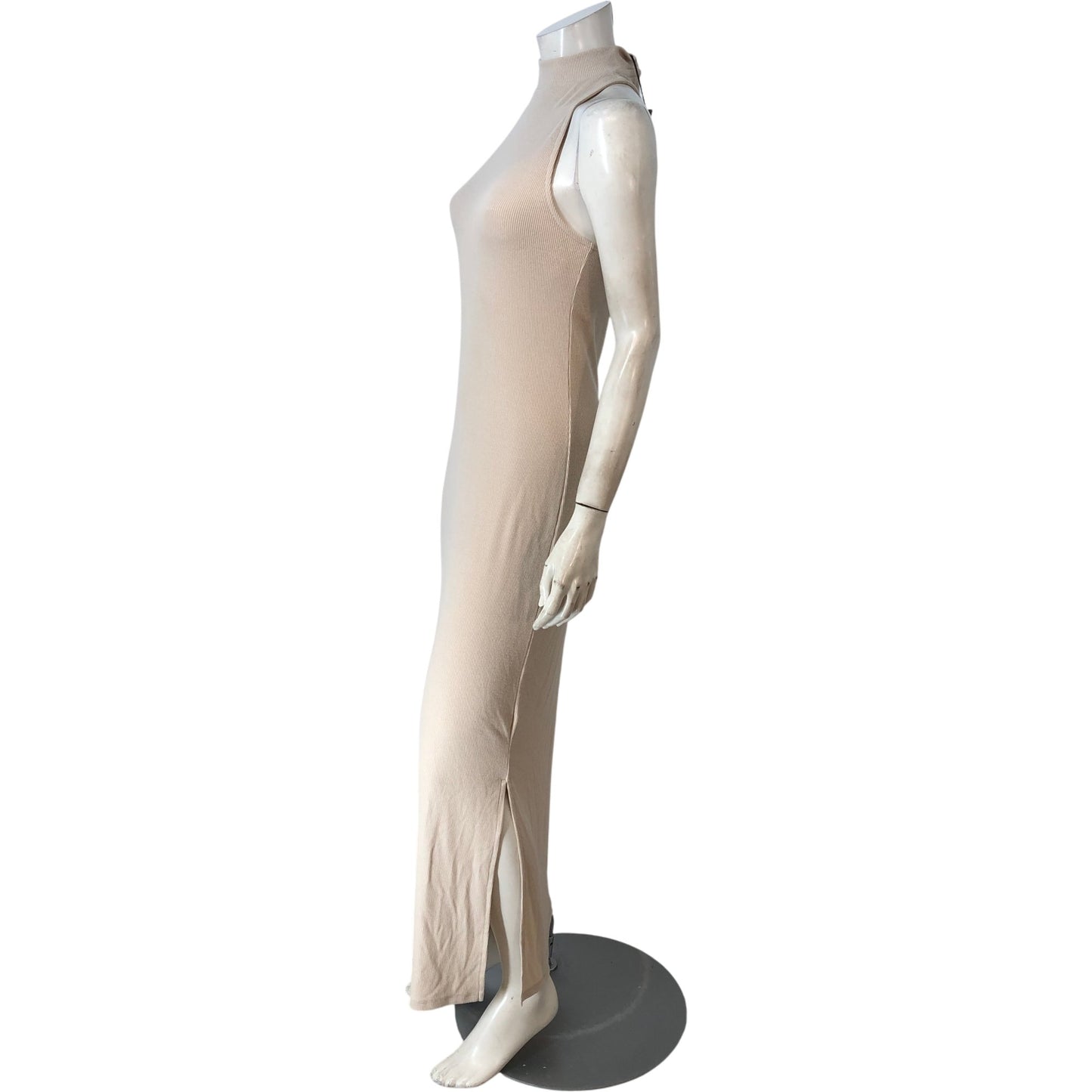 River Island Women's Cream Bodycon Dress UK M Sleeveless Ribbed Long