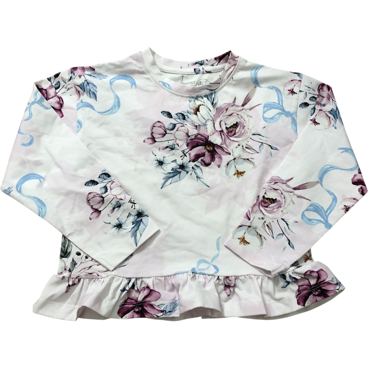Floral Print Top Kids Long Sleeve Blouse Ruffled Hem 5-6 Years