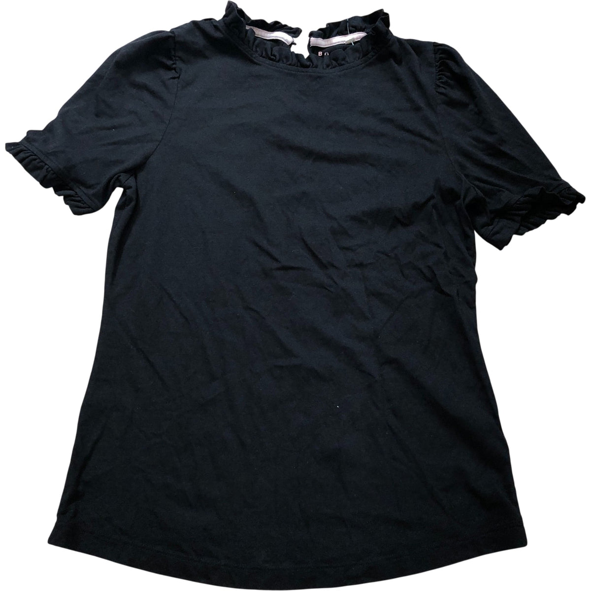 Black Ruffle Sleeve Top Women's Casual Cotton Short Sleeve Size 10