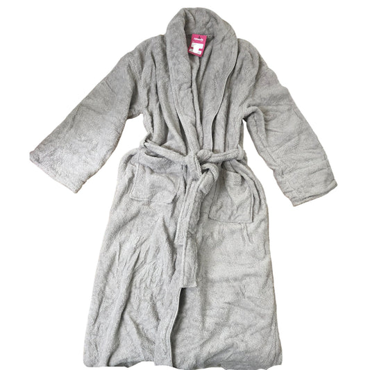 Grey Fleece Robe Soft Plush Bathrobe Size XL