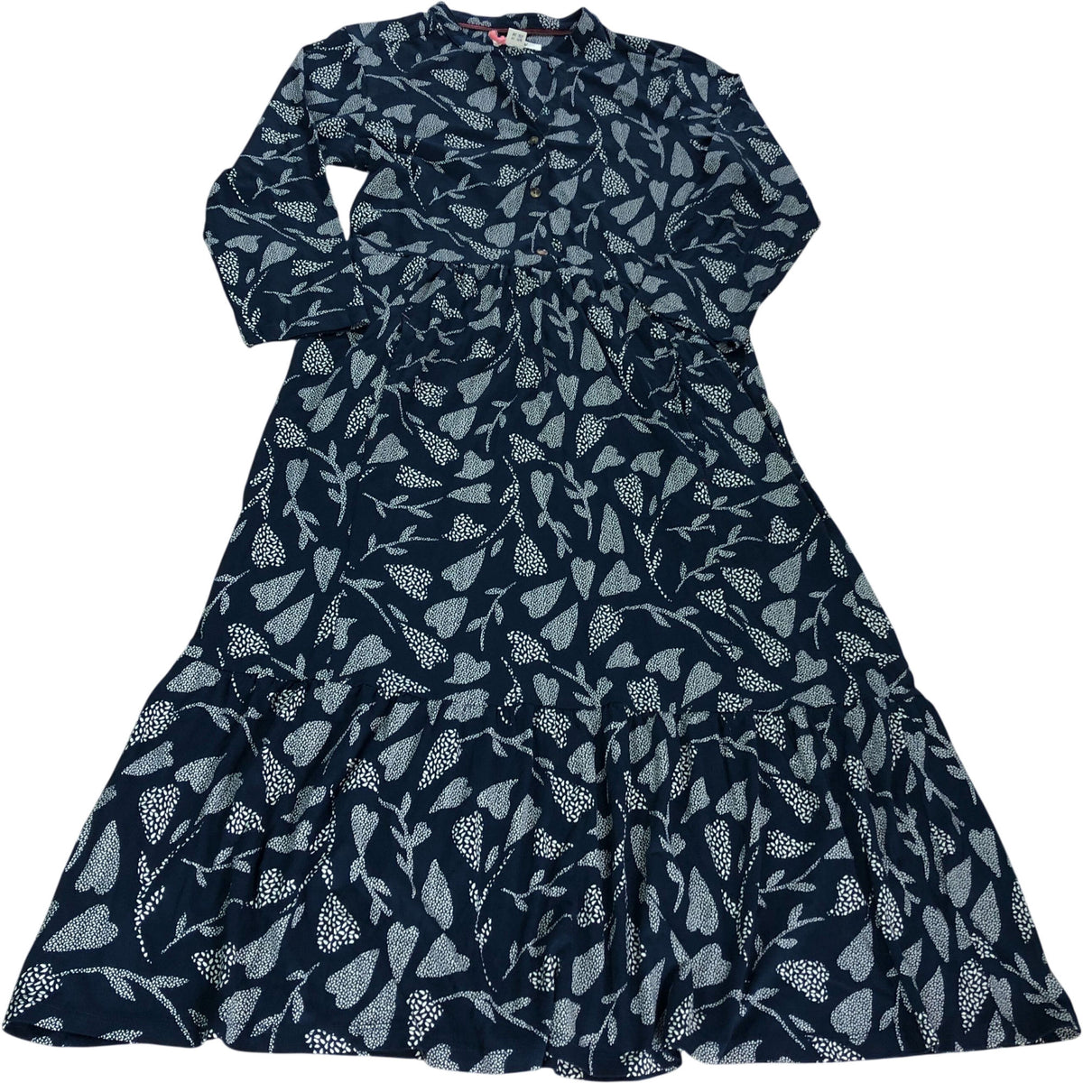 Floral Dress Uk10 Women's Navy Multi Button Front Long Sleeve