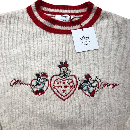 MUS MD HEART Minnie Mouse Heart Sweater Women's Free One Size Red Trim