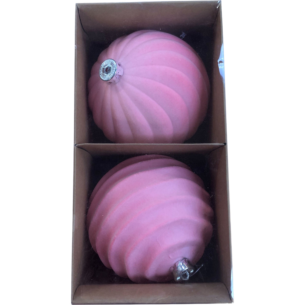 Large Velvet Christmas Bauble Ornament Set 2 Pcs Pink 15cm