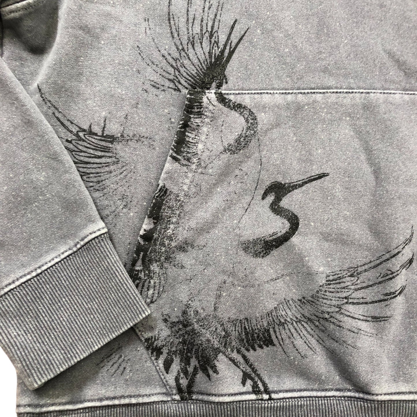 River Island Men's Hoodie Grey Casual with Crane Print Size S