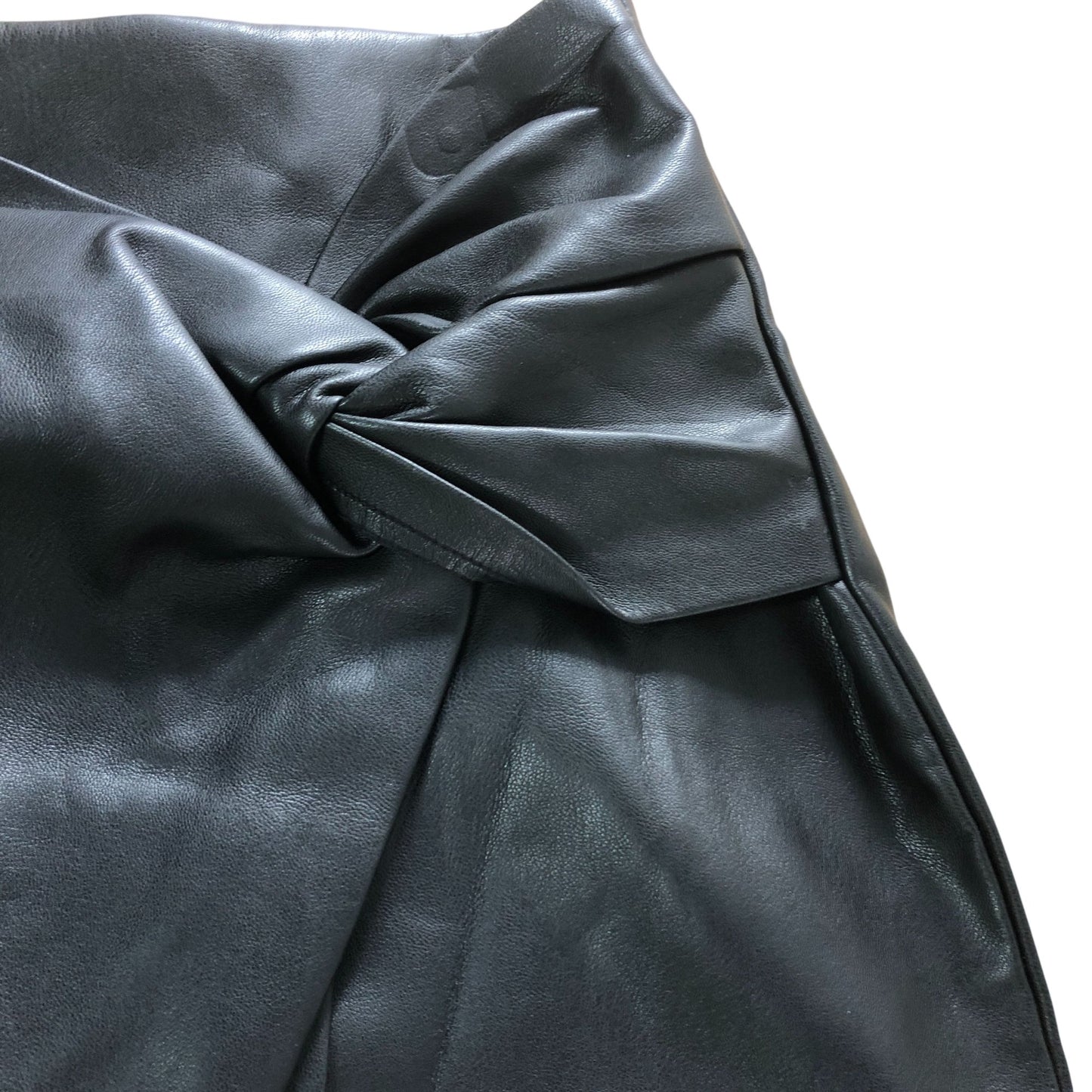 River Island Women's Black Faux Leather Midi Skirt UK6 Stylish Wrap Design