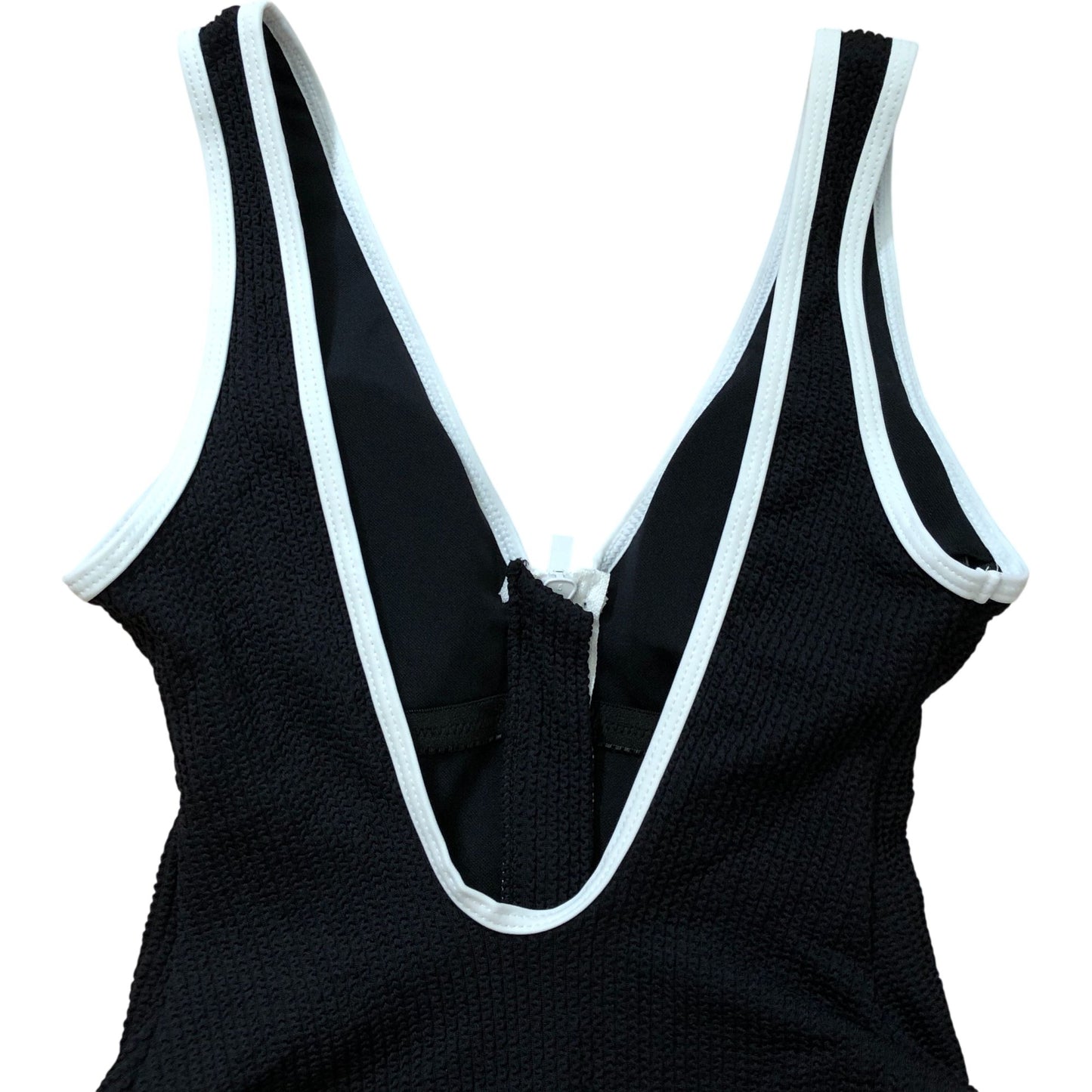 River Island Poolside Swimsuit Women's Black Zip Front White Trim Size 14