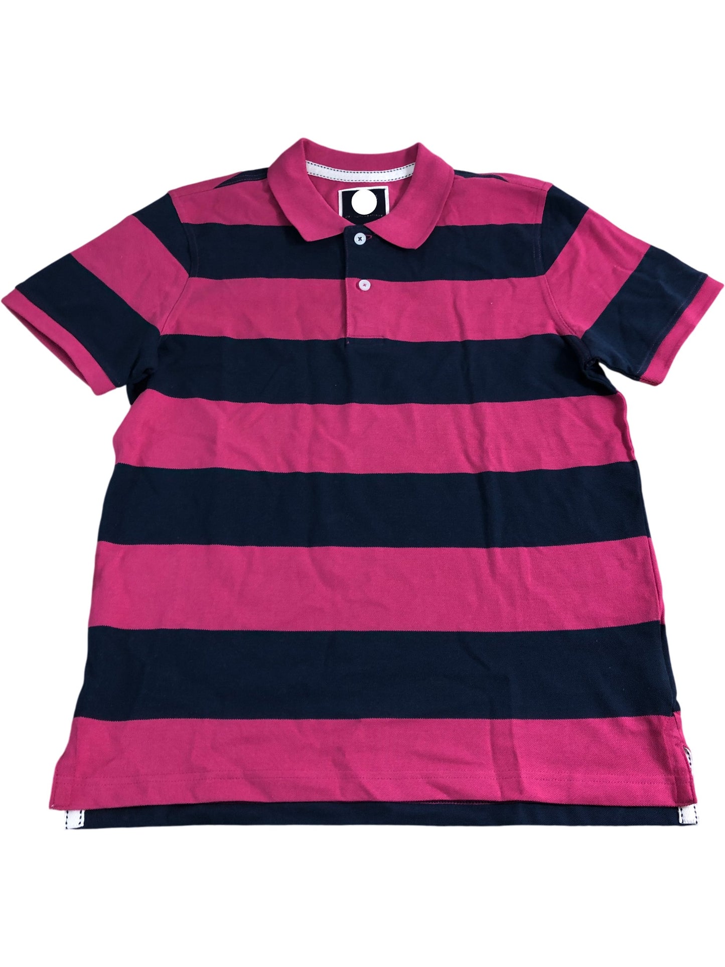 Branded Polo Shirt Size M Men's Short Sleeve Pink Navy Striped Cotton