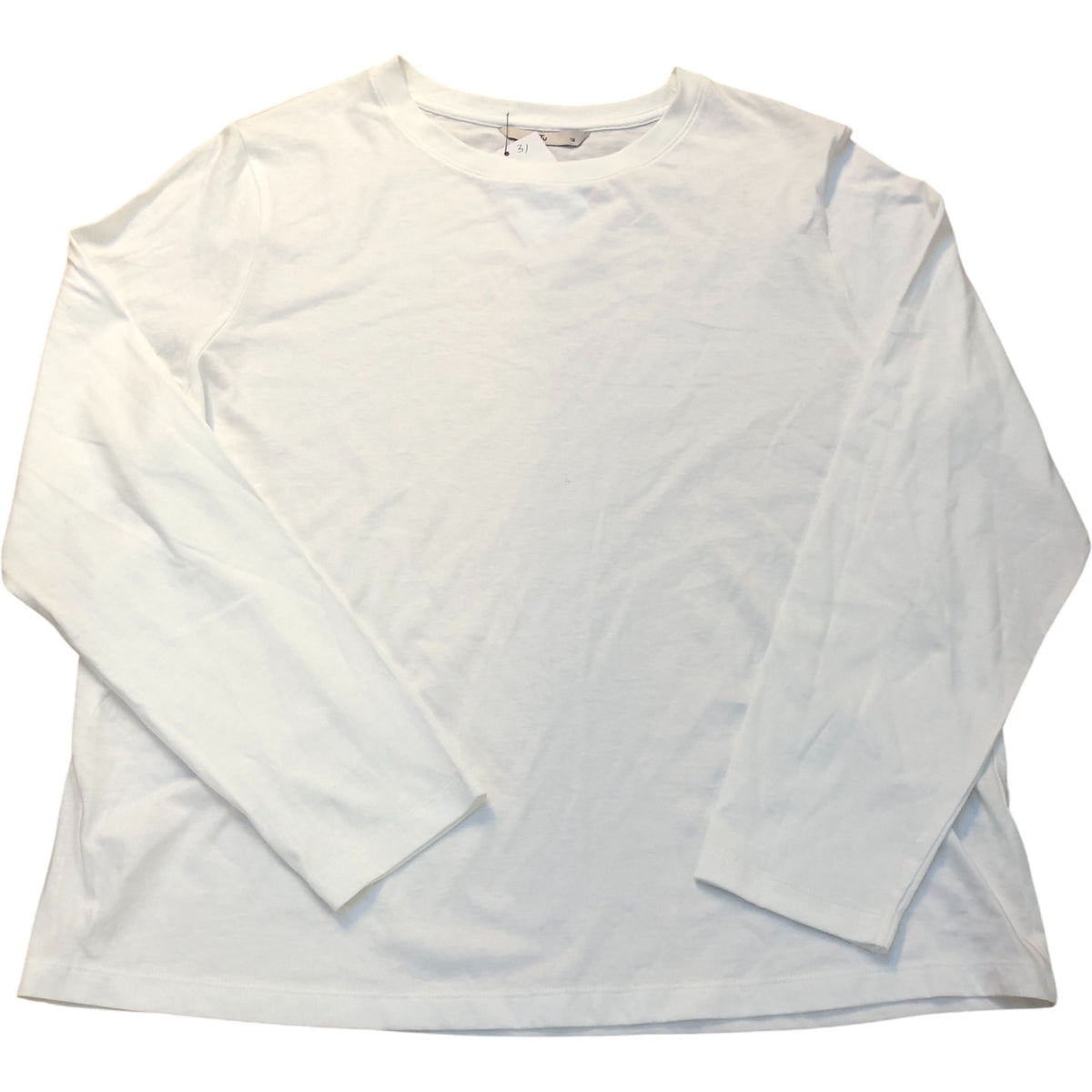 Long Sleeve White Cotton T-Shirt Size 18