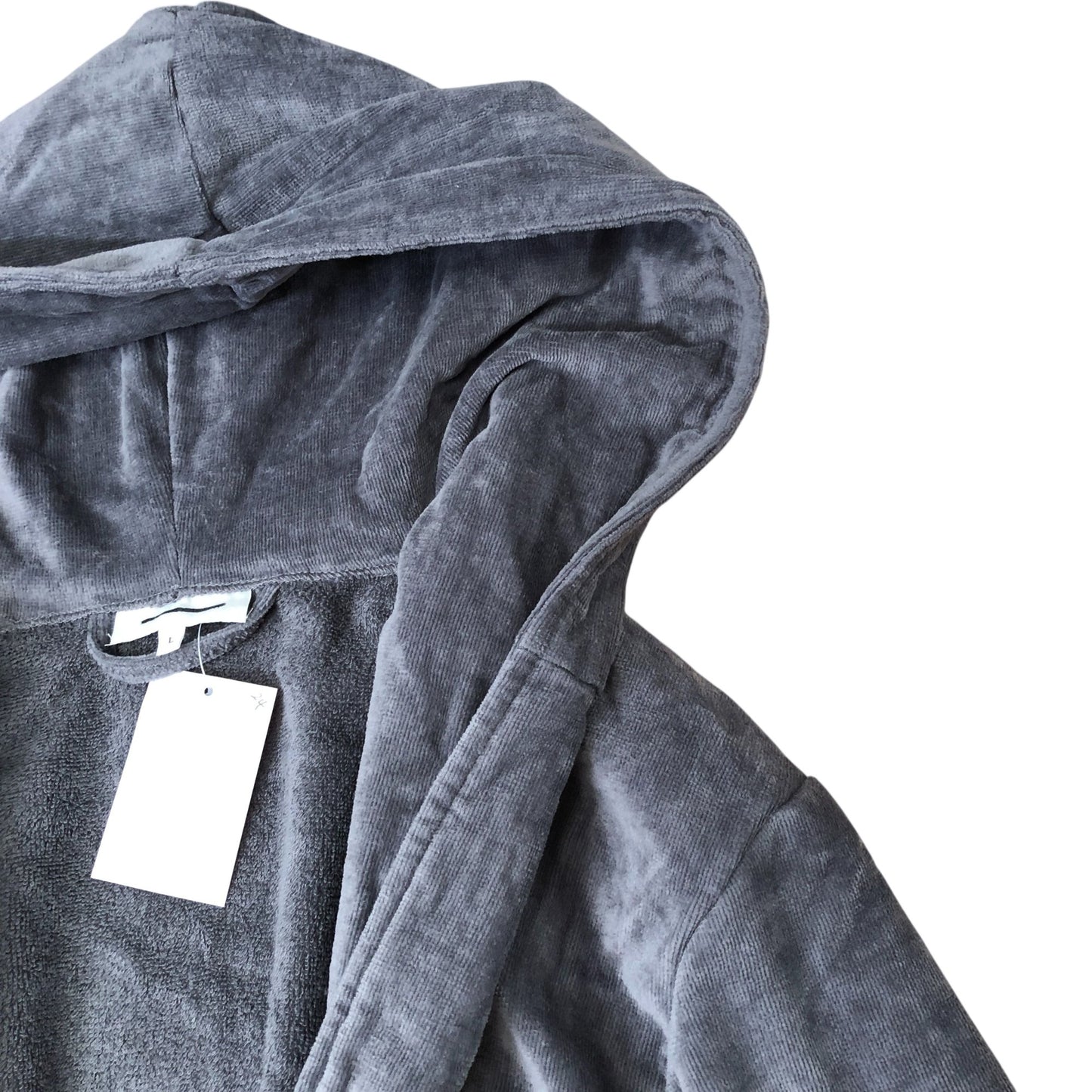Dark Grey Fleece Hooded Robe 100% Organic Cotton Dressing Gown Size XS