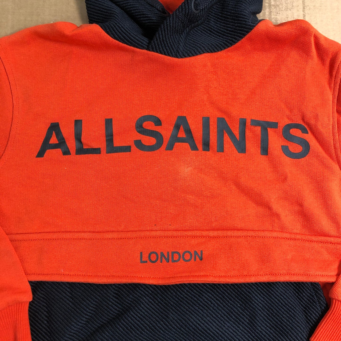AllSaints Block Logo Hoodie Size 5-6 Years Boys Sweatshirt Orange Black