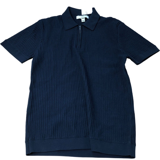 River Island Short Sleeve Polo Top Zip Detail Size M Men's Navy Ribbed