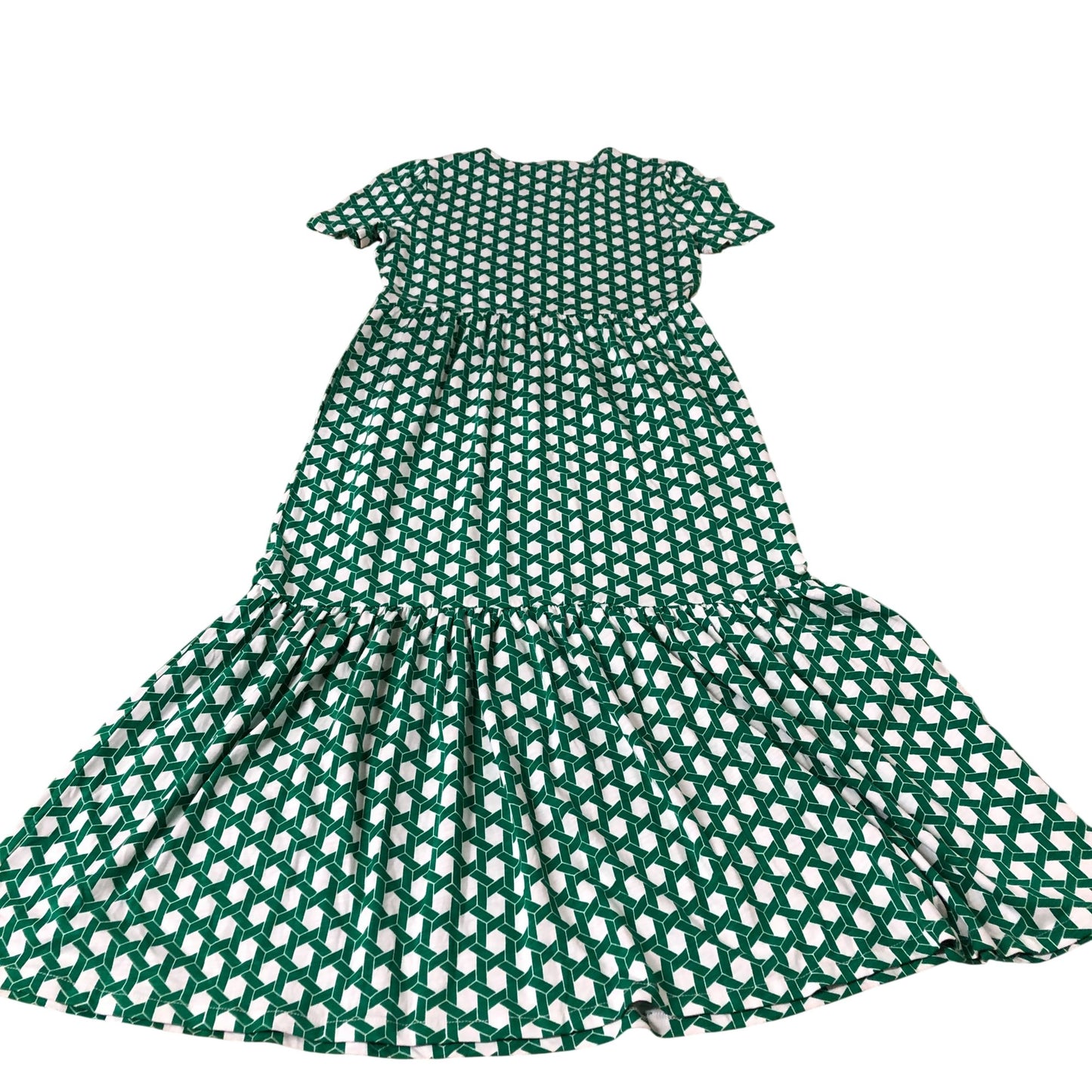 Green Patterned Midi Dress Women's Short Sleeve Tencel Mix UK 6