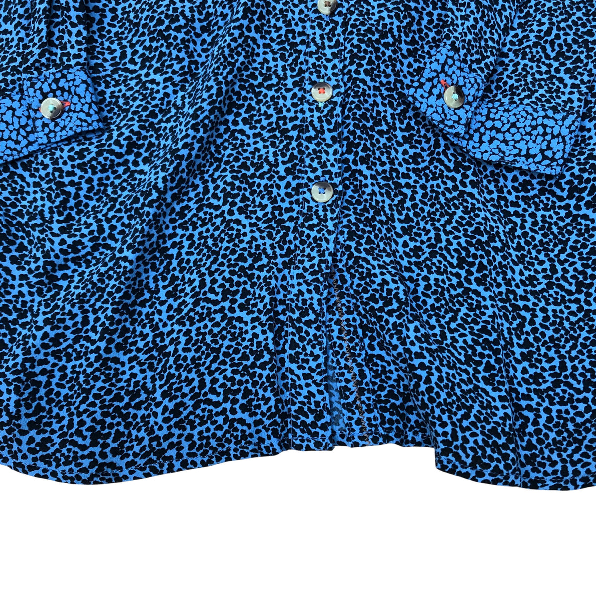 Blue Animal Print Long Sleeve Shirt Women's 100% Viscose Size 12
