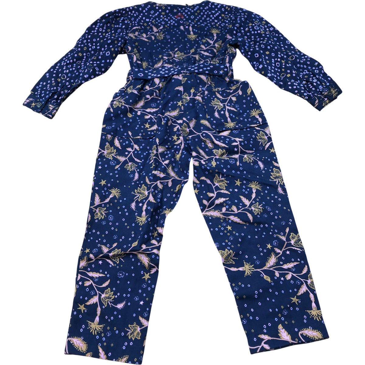 Floral Print Jumpsuit Girls Long Sleeve Lyocell Navy Blue